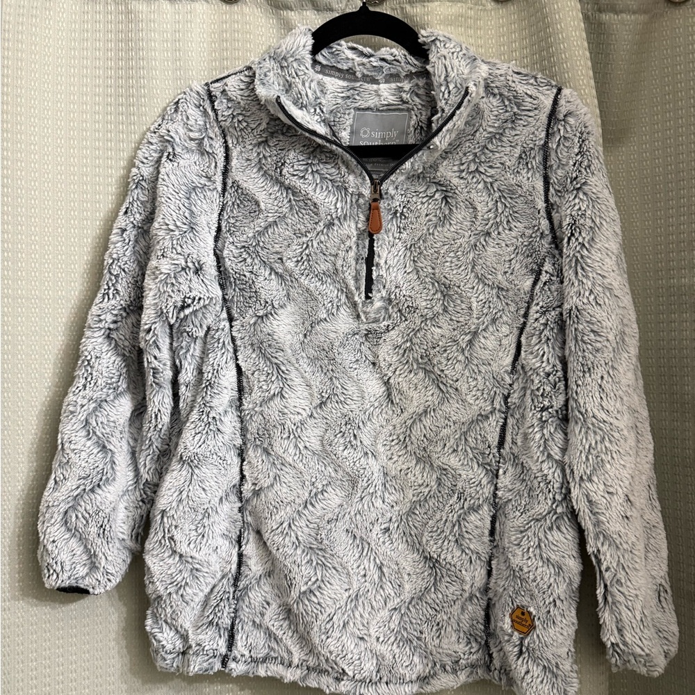 Simply Southern Fuzzy Gray Quarter-Zip Jacket size small